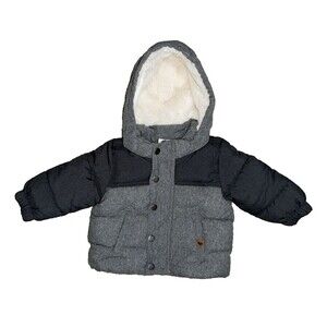 H&M Baby Puffer Grey Hooded Lined Puffer Jacket‎ Coat - Size 6 Months